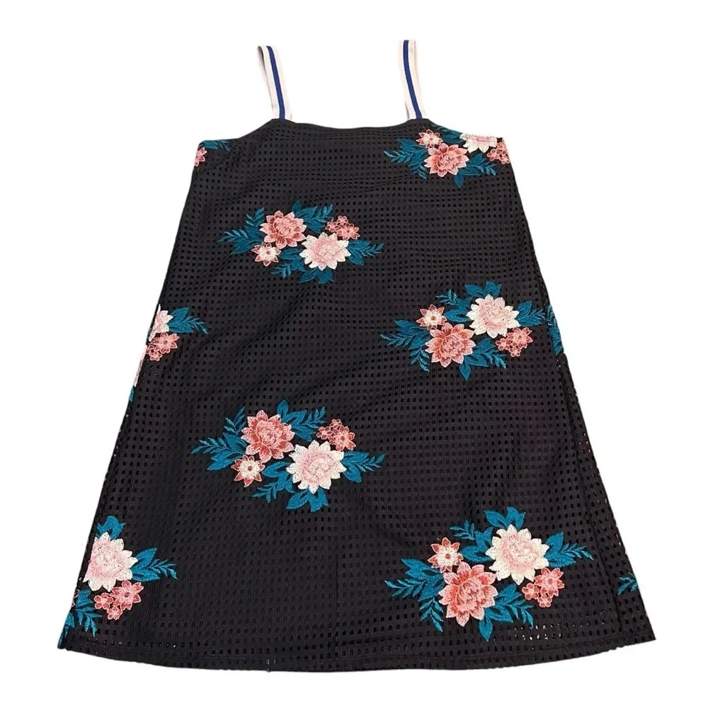 Zara Black Mesh Mini Dress with Floral Embroidered‎ Patches